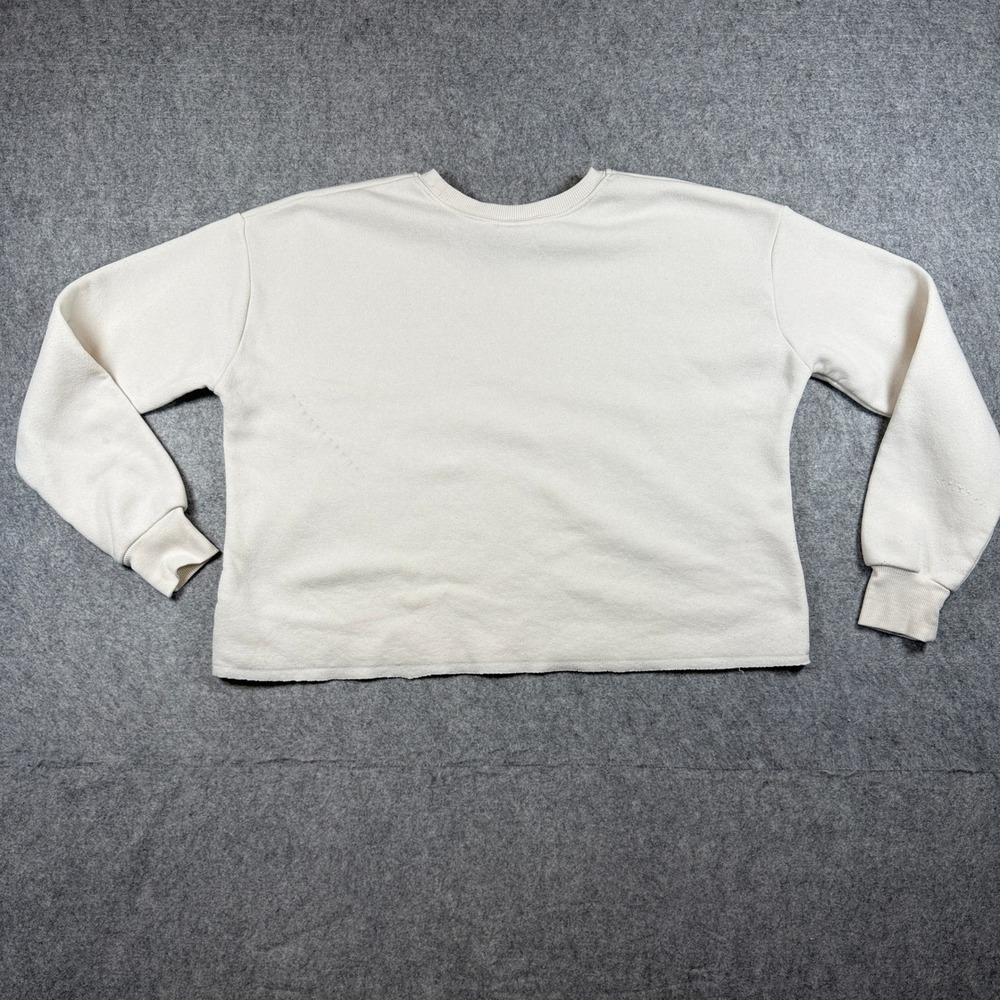 AC/DC Women XS Graphic Lightning Bolt Cropped Sweatshirt Cream Raw Hem Cotton - Picture 2 of 9